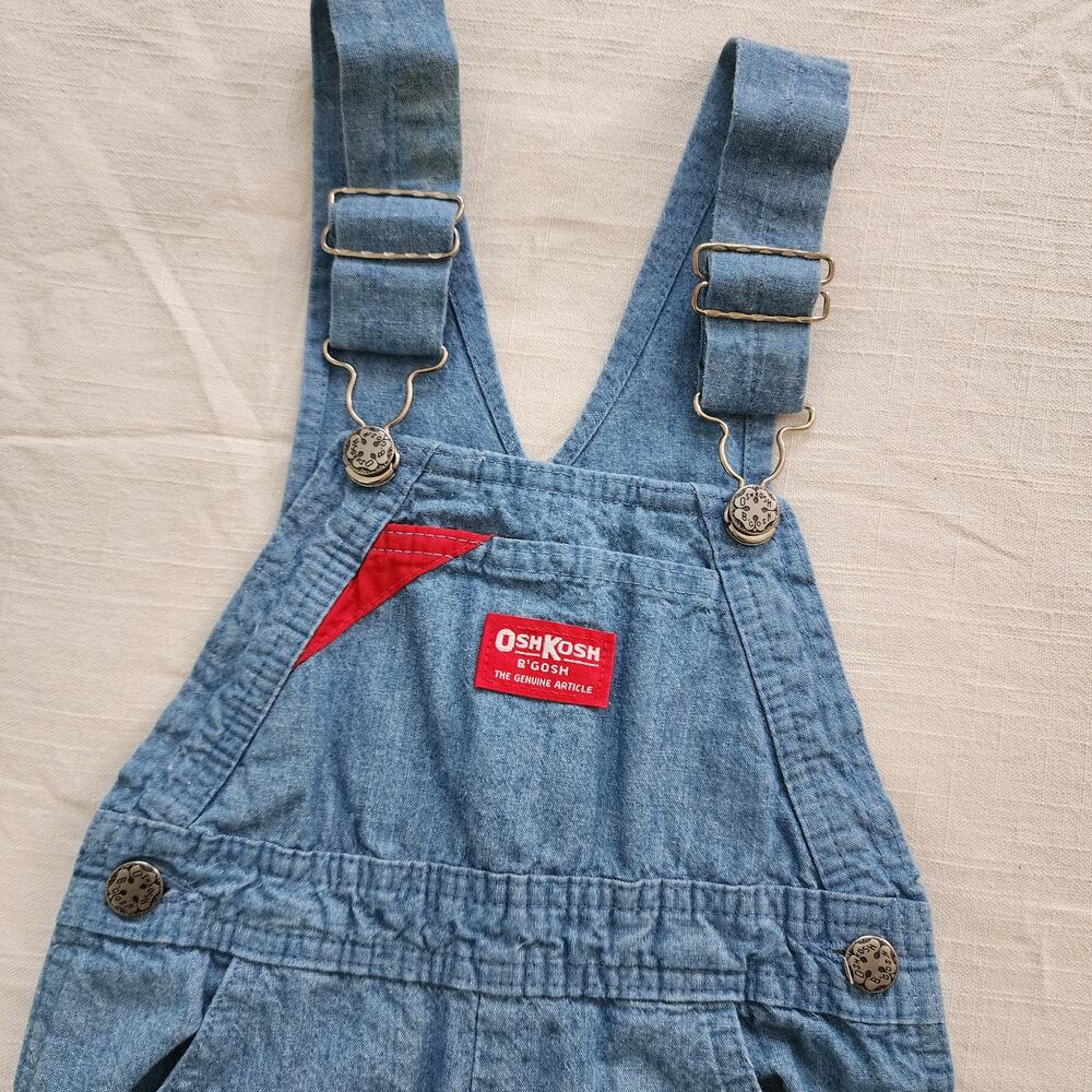 Vintage Oshkosh Chambray Red Patch Shortalls 4y - Picture 2 of 8